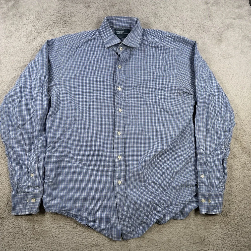 Polo Ralph Lauren Shirt Mens Large 16.5 Blue Check Regent Classic Fit 36/37
